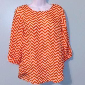 Bamboa Orange & White Chevron‎ Blouse Size Small  100% Polyester